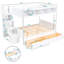 Lit superposé simple au-dessus de double avec tablette pour rangement et rangement, 2 tiroirs, escalier de rangement blanc