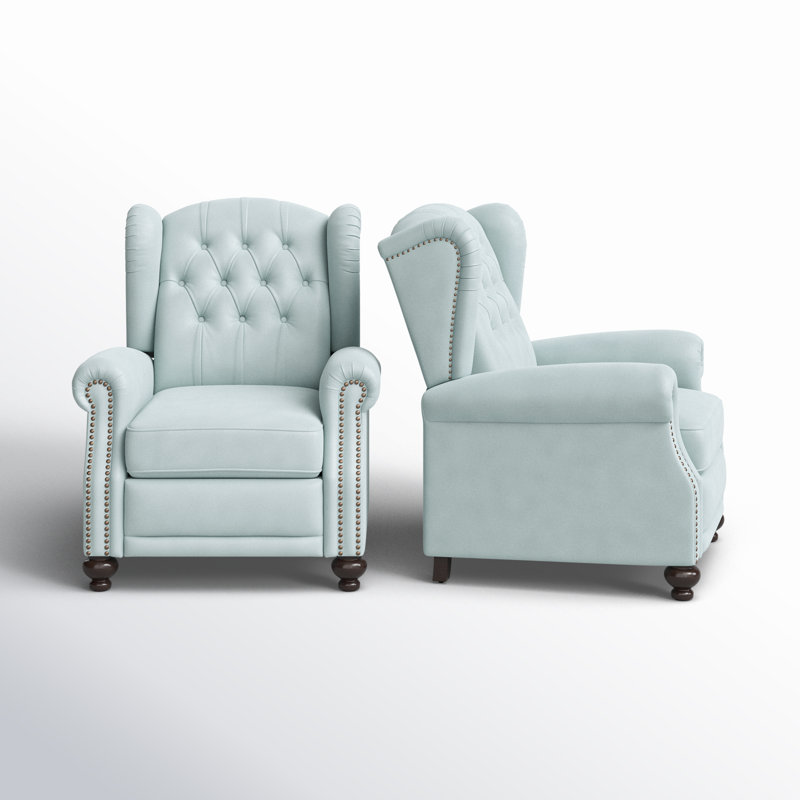 Aimee-Lea 31.5" Wide Genuine Leather Wing Chair Recliner, Gray