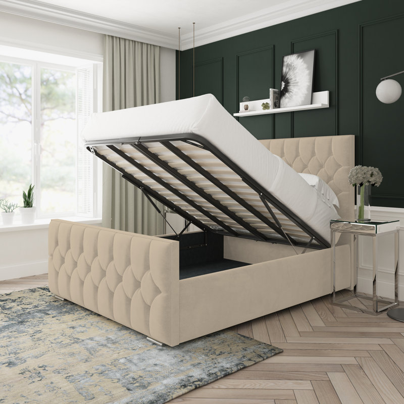 Upholstered Divan Bed, Beige, Double (4'6)