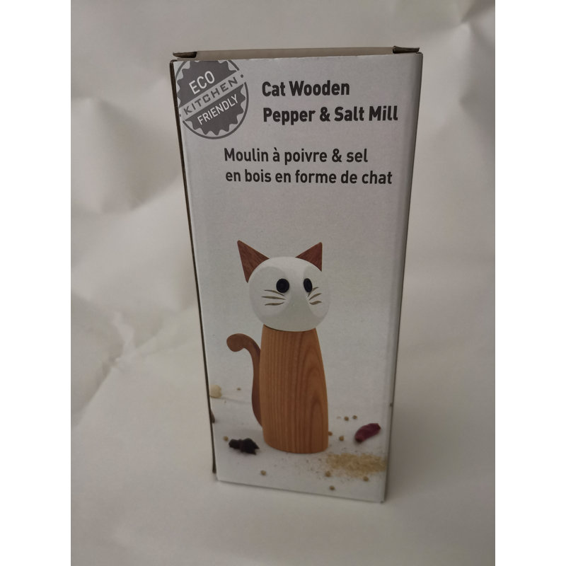 Cat-Shaped Wooden Salt and Pepper Mill Grinder
