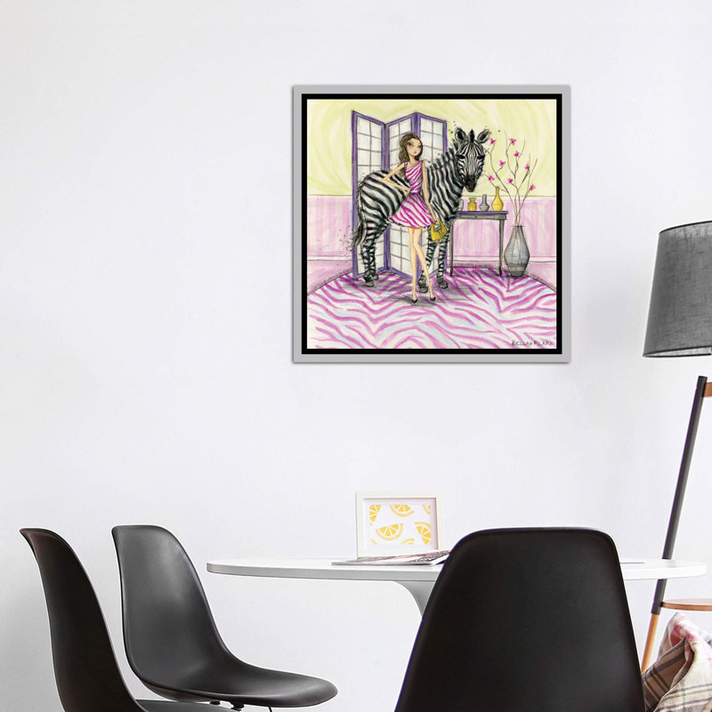 Zoe et zèbre art, H 18 po x l 18 po x P 1,5 po, Toile avec cadre argenté