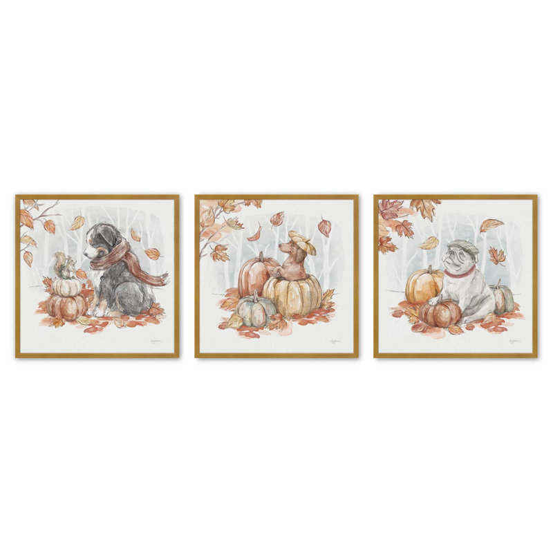 Ensemble de 3 reproductions de citrouilles, Or poli, 12 po x 12 po