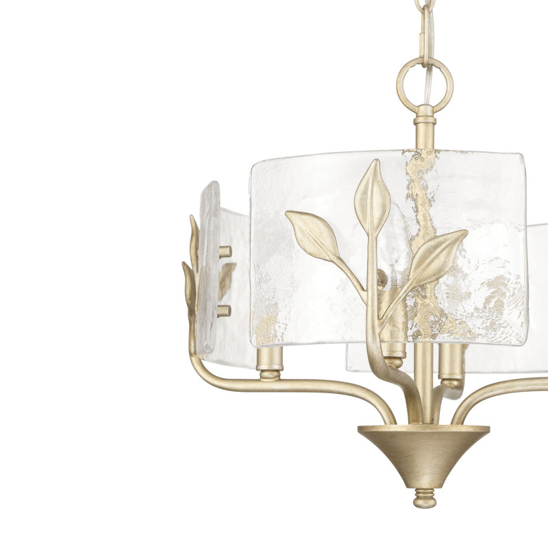 Luminaire suspendu Mohni avec verre d'eau martelé, H 18,38 po x l 16 po x P 16 po, Or blanc, 4 lumières