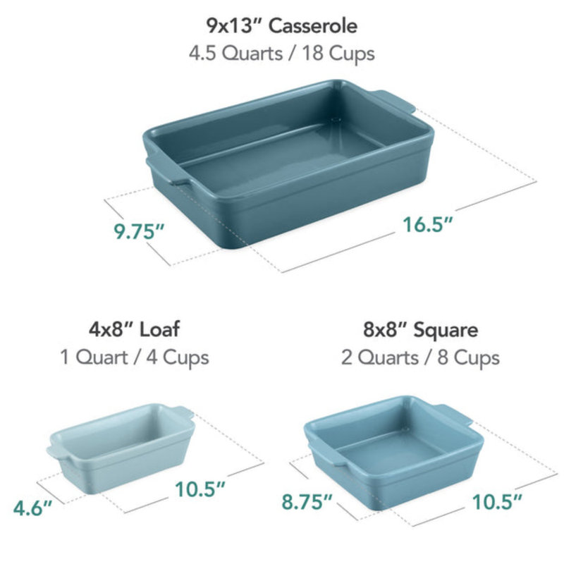 3PC Casserole Cookware Set, Cornflower Blue