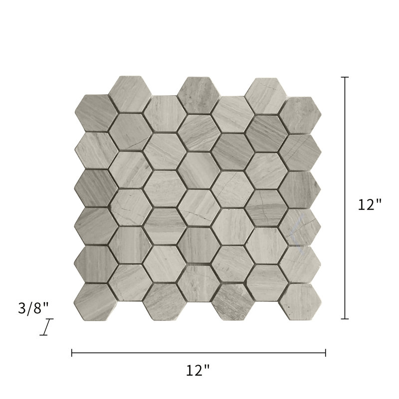 12" x 12" Wooden White Marble Honeycomb Mosaic Wall & Floor Tile, Cream/Beige