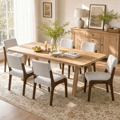 Mid-Century Modern Dining Chairs Set of 6, Upholstered Chenille Kitchen Chairs with Solid Wood Frame, Padded Seat, Modern Dining Room Chairs for Kitchen, Living Room, Apartment