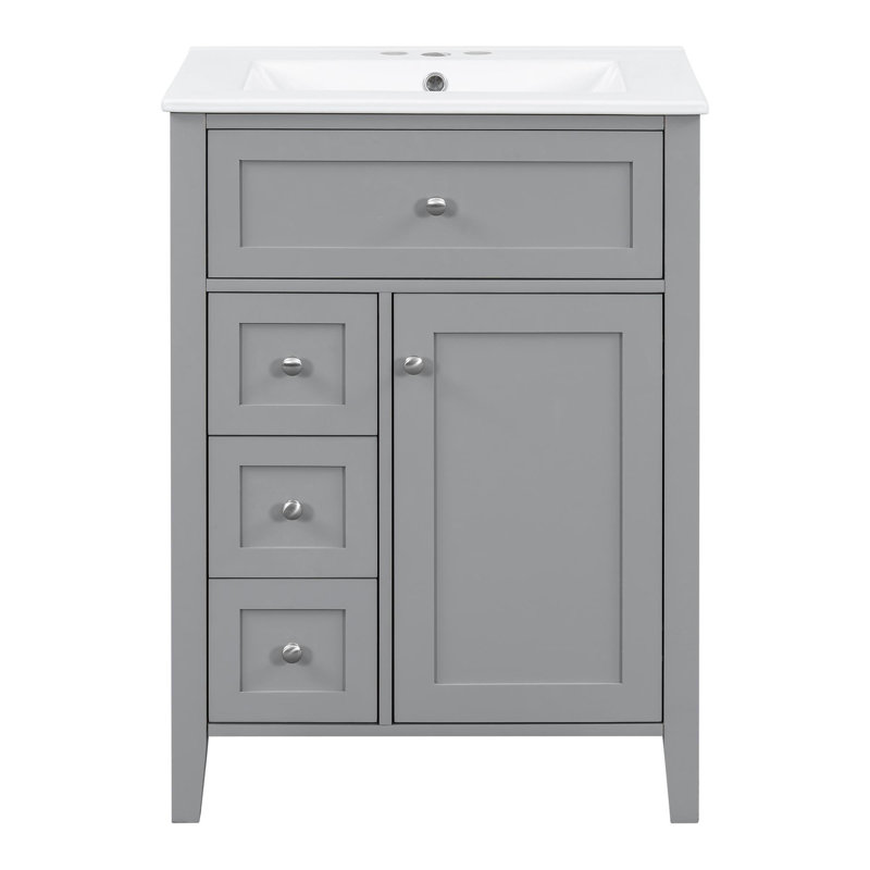 Meuble-lavabo simple 24 po avec lavabo, Gris, Argent argent