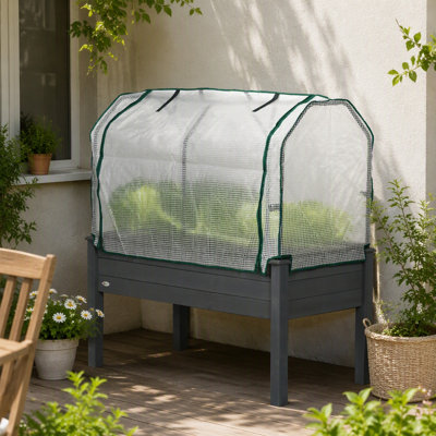 Jardinière surélevée avec bâche en polyéthylène, bac à plantes en bois surélevé pour herbes aromatiques et légumes, idéal pour terrasse, jardin ou balcon.