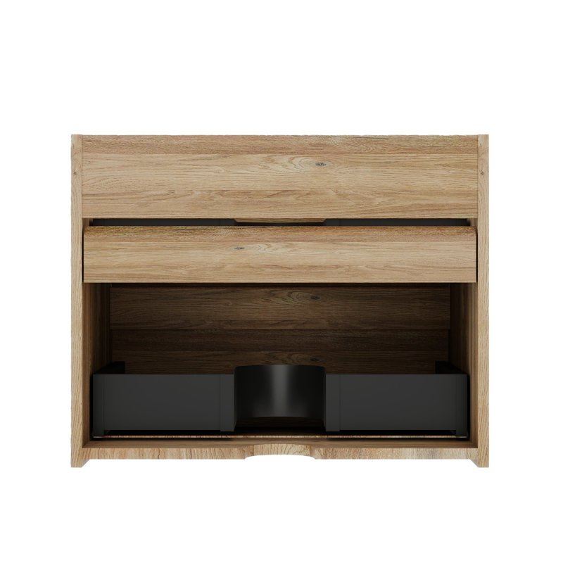 Meuble-lavabo de salle de bain, tiroirs doubles, style chêne brut, panneaux E1, revêtement laqué E0, poignée centrale dissimulée, tiroirs fixés au mur avec laque, système