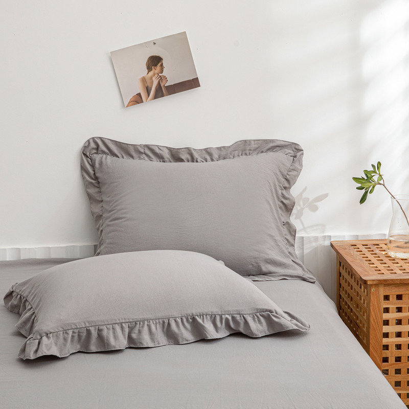 Cute Pillowcases Light Gray Pillow Shams Gray Ruffle Standard 20x26inch Pillowcases Set of 2 Fringe Decor Pillow Cover