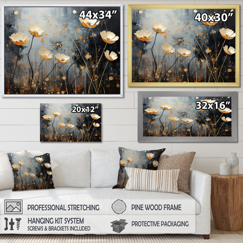 Gilded Garden Blooming Meadows I, Cadre simple blanc, H 34 po x l 44 po x P 1,5 po