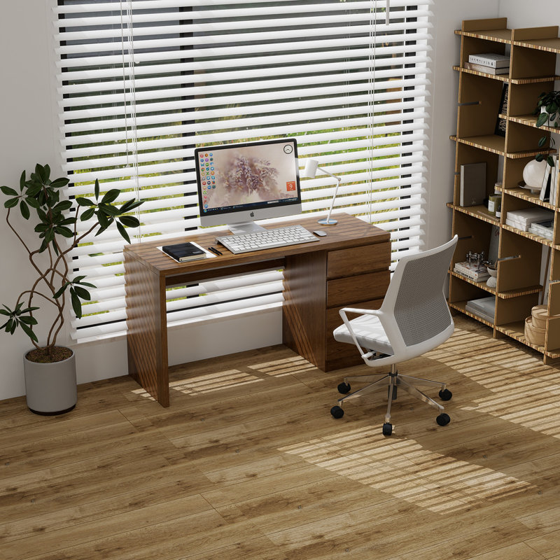 Bureau d'ordinateur 53 pouces brun moderne avec tiroirs classeurs, Brun