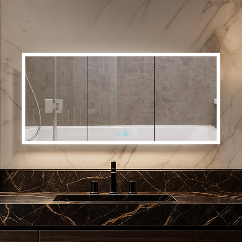 LED Medicine Cabinet - Lighted Mirror with Adjustable Brightness, Defogger, Soft Close, Storage Shelves, Recessed or Surface Mount Modern Bathroom Storage Cabinet