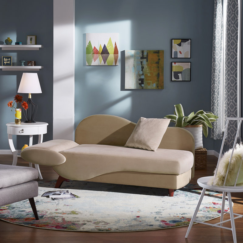 Chaise longue inclinable en mousse avec rangement Gaven, Beige foncé / beige clair, Orienté à gauche (vu de face)