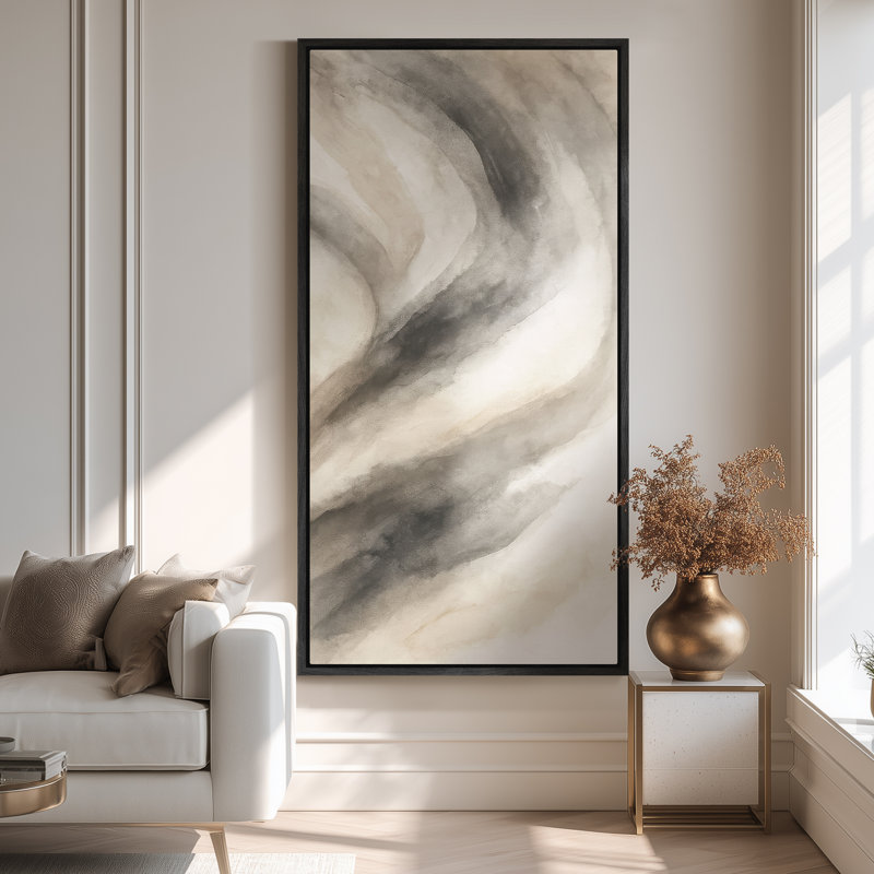 Large Framed Canvas Wall Art - Abstract Tan Gray Prints - 60"x20", 60"x30", 60" H x 30" W, Black