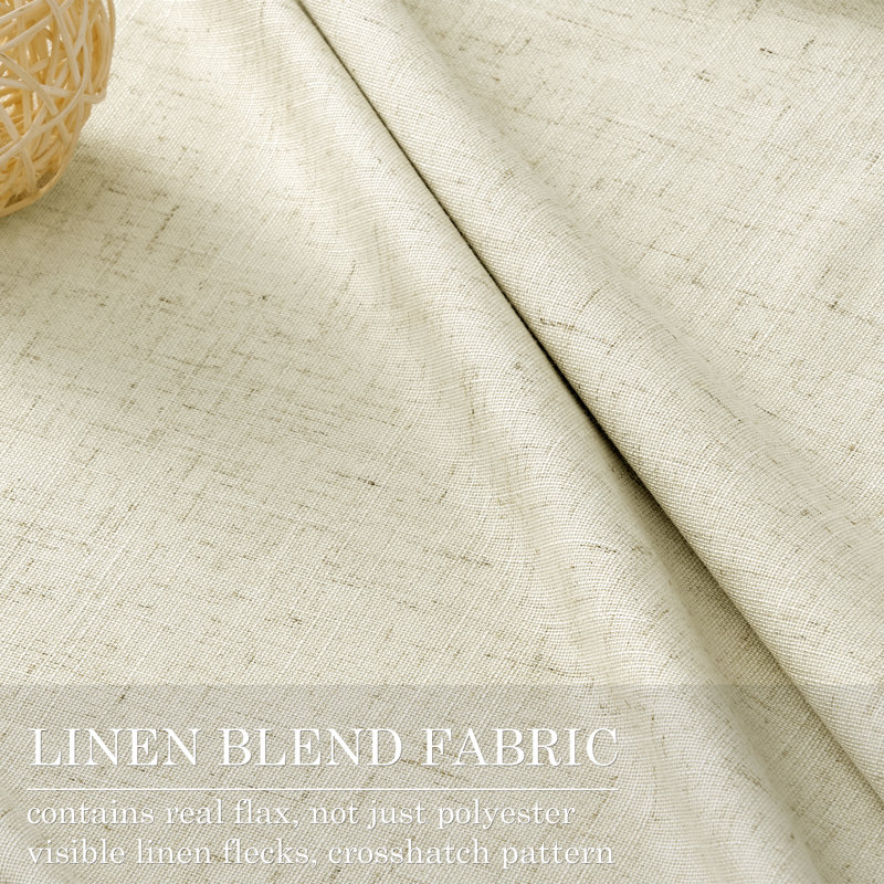 Dennan 100% Blackout Thermal Insulated Linen Drapes,Back Tab Hooks Drapes (Set of 2,With Hooks), Cream, 52" W x 96" L
