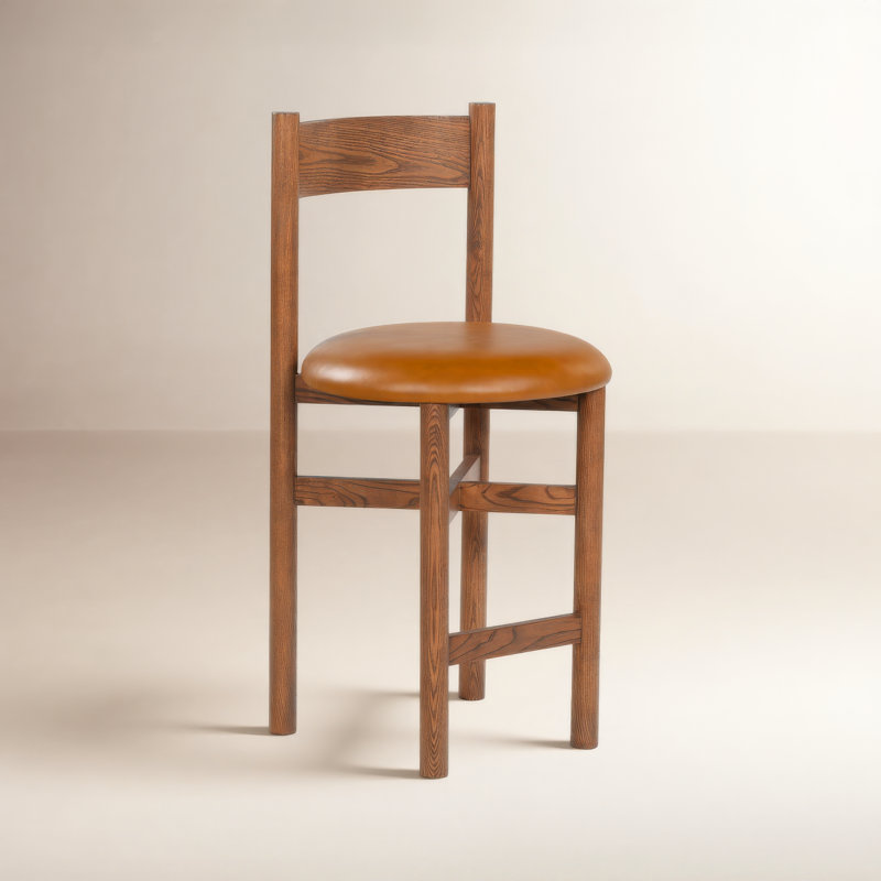 Zoyah Tayla Leather Counter Stool, Brown/Walnut