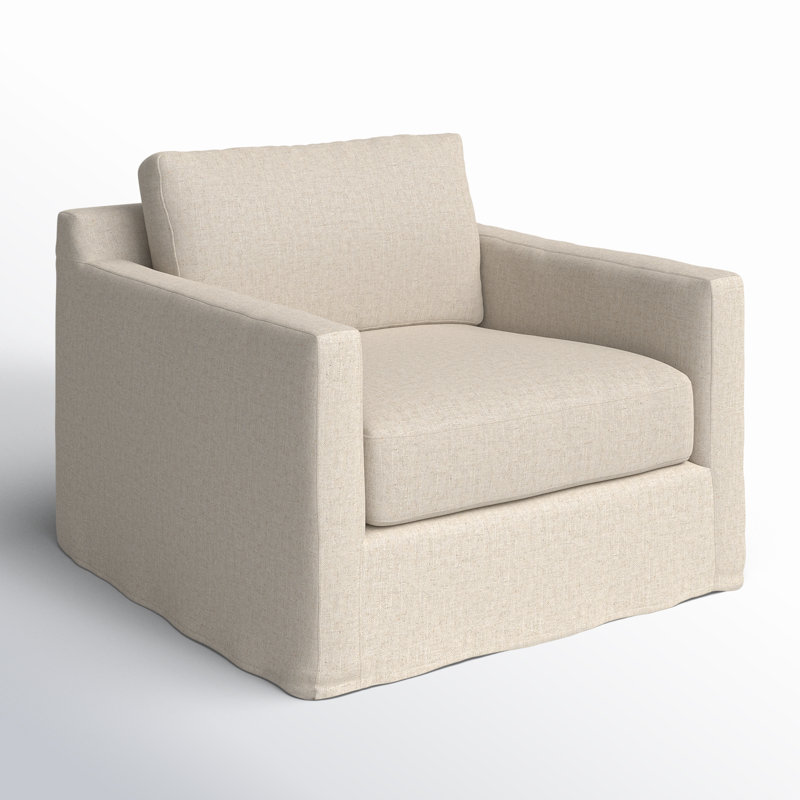 Hampton Slipcovered Swivel Armchair, Evere Cream Rayon / Viscose