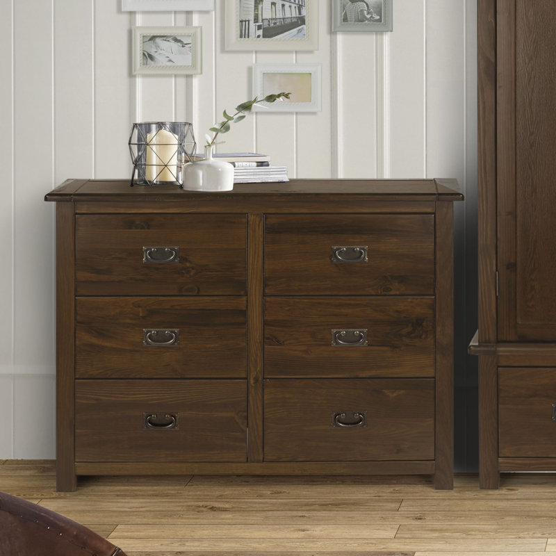  Somerville 3 + 3 Drawer Wide Chest of Drawers | Deep Rustic Brown Lacquer