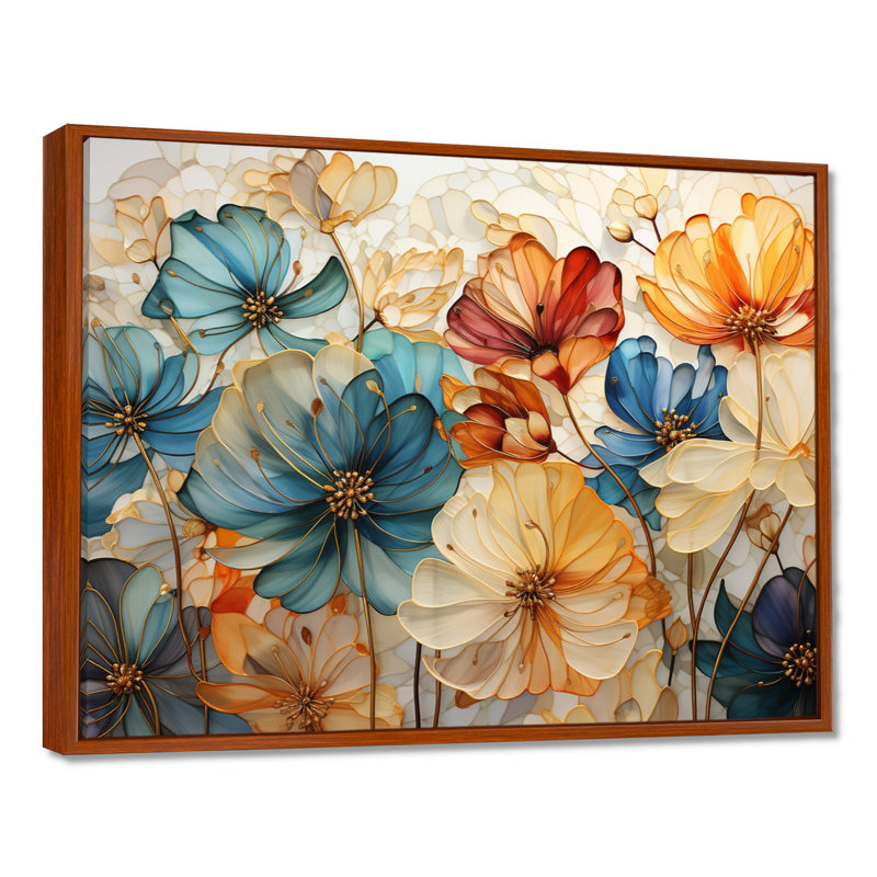«Teal Orange Petal Mosaics II - Abstract Botanicals», art mural sur toile, H 34 po x l 44 po, Brun