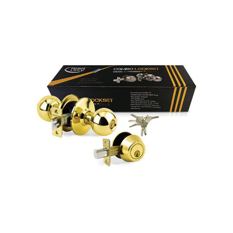 Knobs With Deadbolt Reversible Entry Set, Gold
