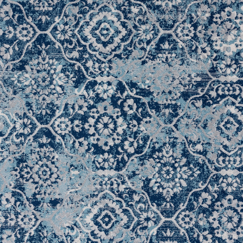 Tapis bleu / crème Ezralynn, Rectangle 5 pi 3 po x 7 pi 3 po