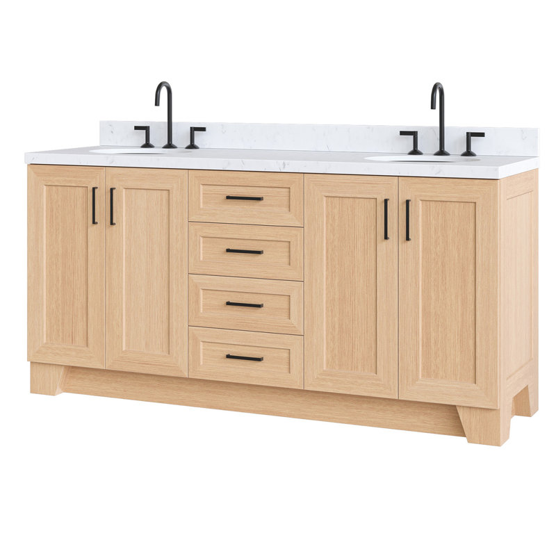 73 IN.  Single Bathroom Vanity, Oval, Natural Oak, Carrara Quartz