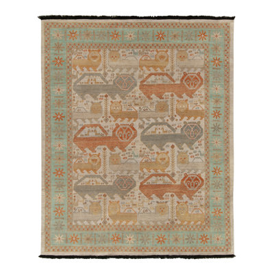 Caucasian Rug In Orange, Gray, Green Pictorial Pattern By Rug & Kilim