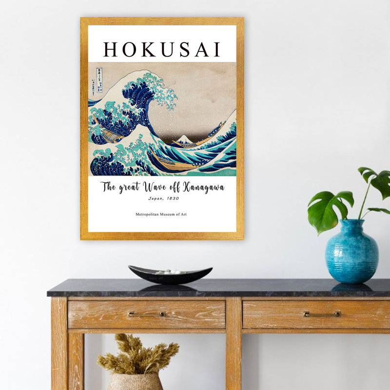 Superbe peinture encadrée décorative - La grande vague de Kanagawa par Hokusai, 13,8 x 17,7 pouces | Cadre 100% bois avec épaisseur de polystyrène de 0,8 pouce | Impression numérique UV, parfaite pour la décoration de la maison ou du bureau