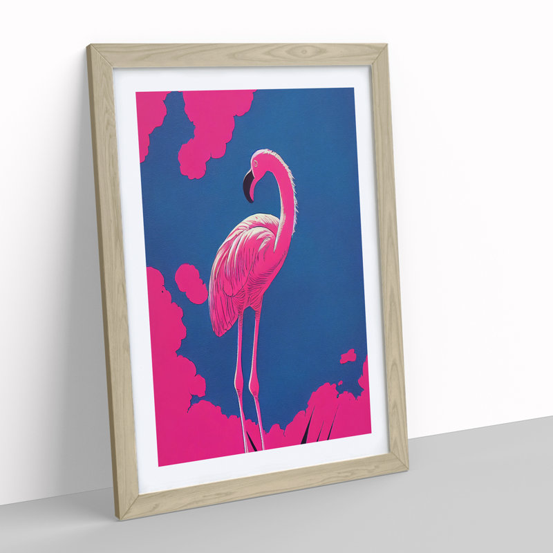 Resting Flamingo - Framed Print, 46cm H x 34cm W x 2cm D, Oak