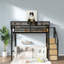 Lit mezzanine double avec rangement, en métal noir, style moderne, gain de place, pour chambre d'enfant