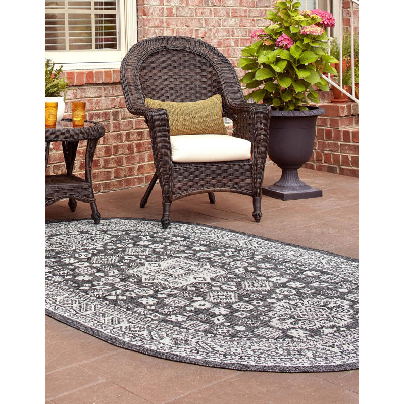 Indoor/Outdoor Chand Area Rug Stone Color, Oval 7'10" x 10'