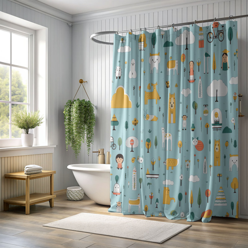 Cheerful Friends - Rideau de douche Premium, H 74 po x l 71 po