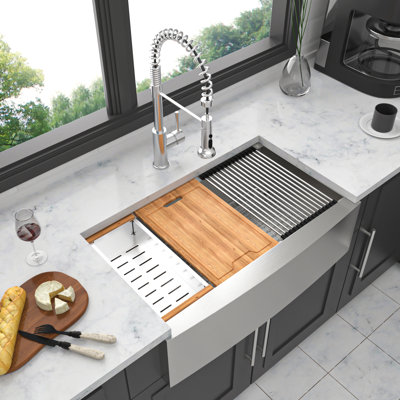 30 Farmhouse Sink Workstation - 30 Inch Kitchen Sink Stainless Steel 16 Gauge Apron Front Kitchen Sink