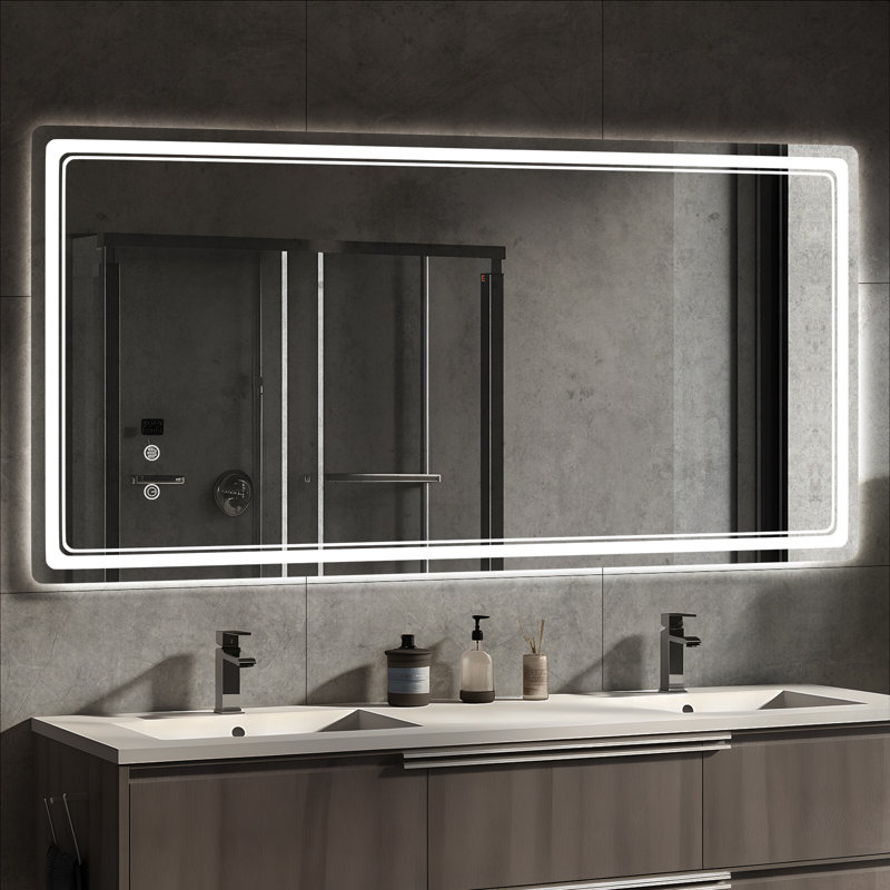 Miroir à DEL rectangulaire avec désembuage et 3 modes d'éclairage pour la salle de bain, 36 po x 27 po