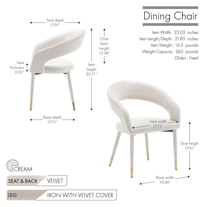 Sina 17.91'' H Velvet Upholstered Armchair, Cream