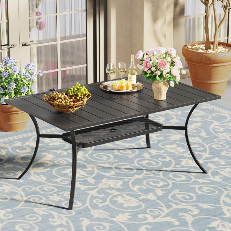 Rectangular Patio Dining Table With Storage Shelf