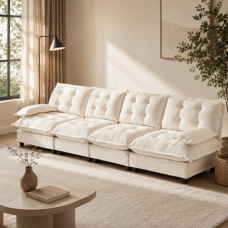 Canapé modulaire de 138 pouces à 4 places avec canapé modulaire à assise profonde avec coussins en treillis et tissu chenille, 138 pouces