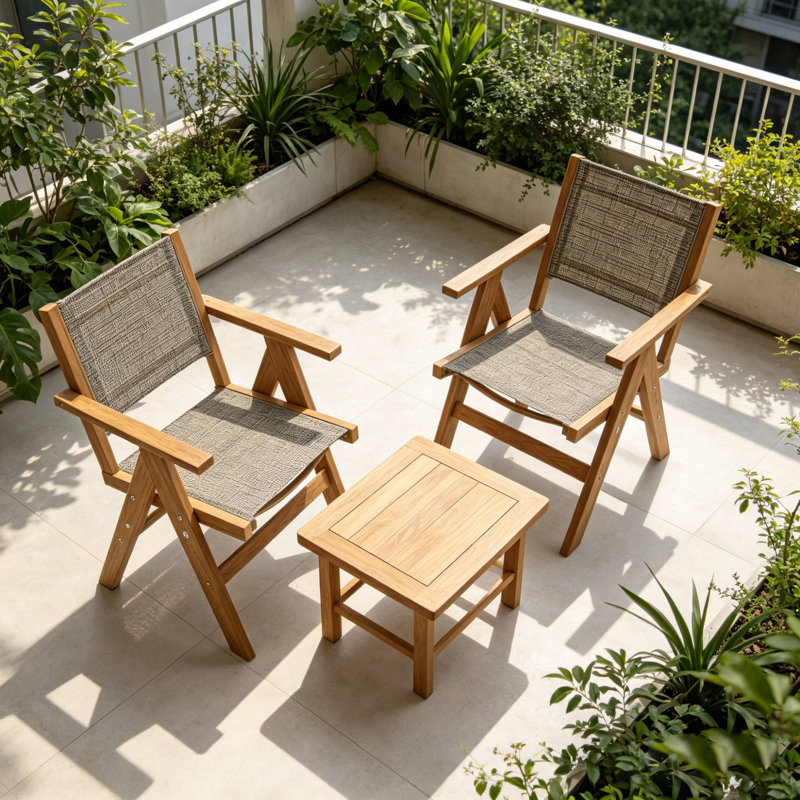 Ensemble de 2 chaises de salle à manger d'extérieur pour repas de patio et brunchs de jardin, Teck