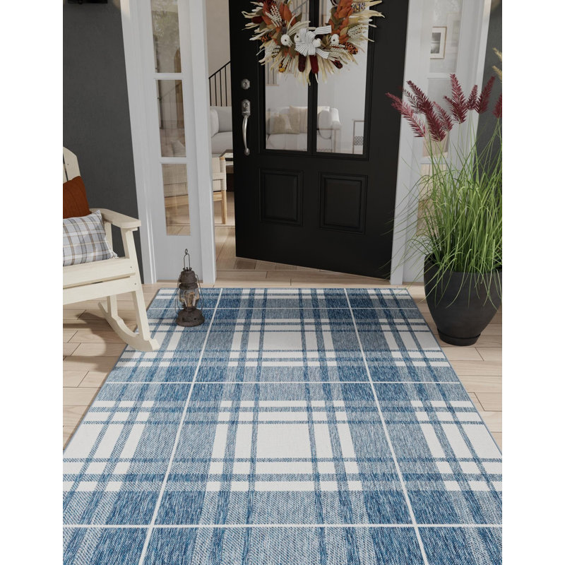 Tapis intérieur / extérieur pour jardin à carreaux bleu, Rectangle 2 pi x 3 pi 1 po