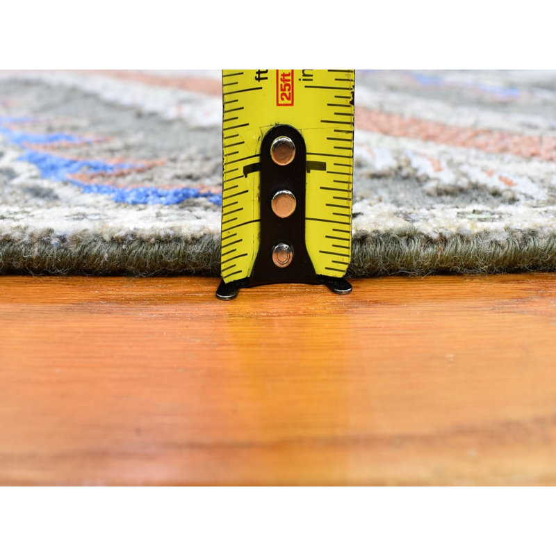 Tapis de couloir gris / bleu noué à la main de conception unique 2 pi 6 po x 10 pi