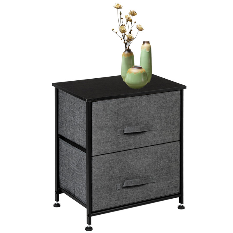 Table de chevet 2 tiroirs en acier gris Aeren
