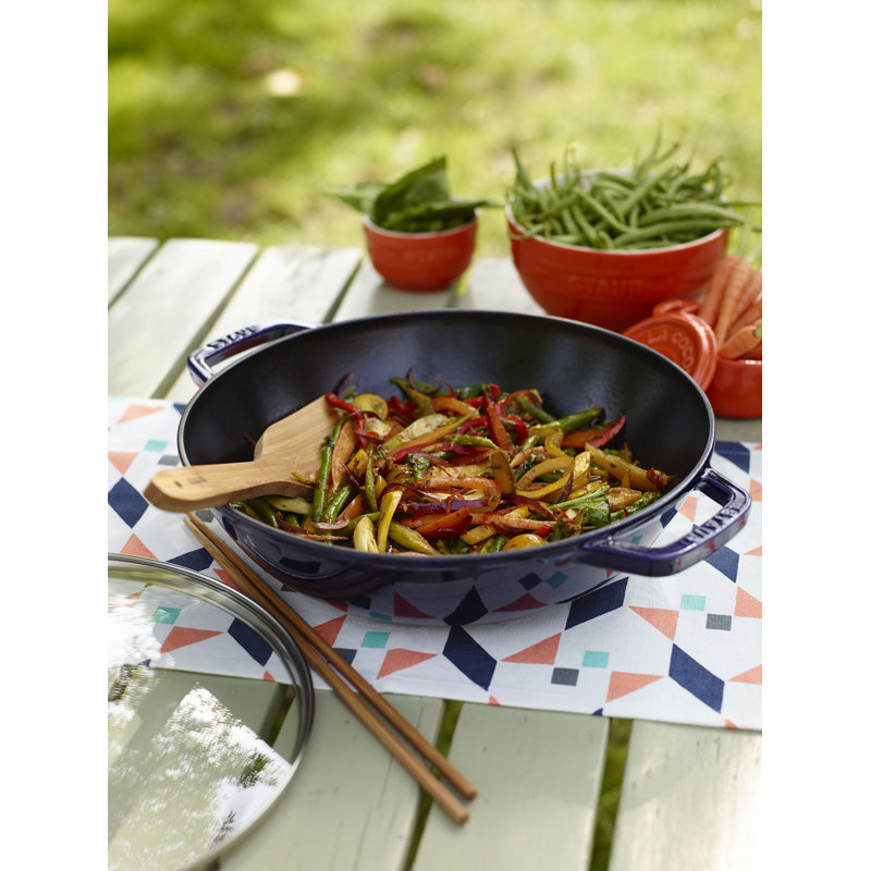 Staub Cast Iron Wok with Lid, Graphite Gray