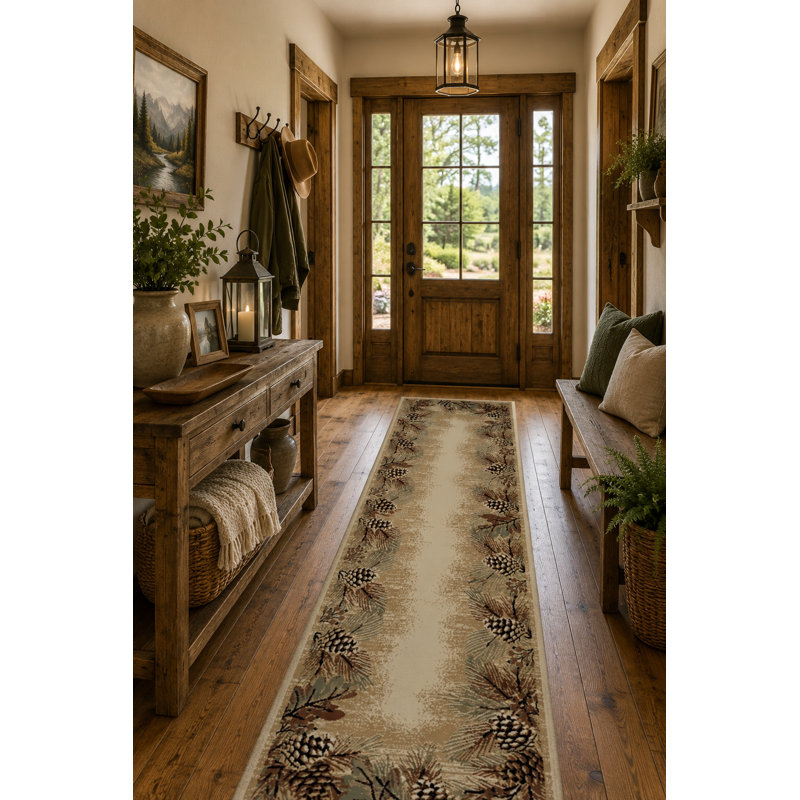 Tapis brun à motif floral Cargin, Tapis de couloir 2 pi 3 po x 7 pi 7 po