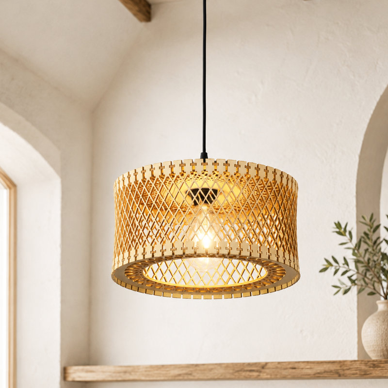Luminaire suspendu cage en bois 1 lumière Farmhouse Boho