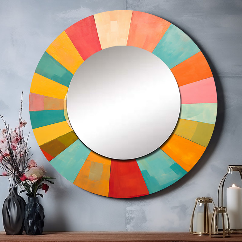 Coloré Mid-Century optique Serenade II - miroir unique moderne Mid-Century, grand miroir mural moderne Mid-Century, impression sur métal