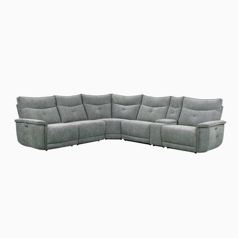 Canapé modulaire inclinable électrique 6 pièces Achernar, Mélange de polyester gris foncé, Orienté à droite