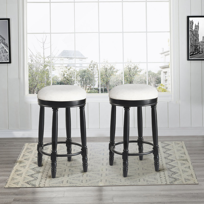 Set Of Two Bar Stools With 360° Swivel Function, Wooden Construction And Upholstered Seat, Ideal For Kitchen, Dining And Living Room