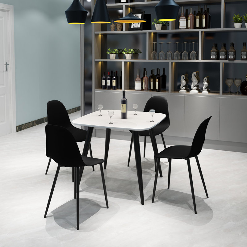 Kalie Pair of Plastic Dining Chairs, Black Metal Frame, Black