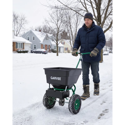 80 lb. Broadcast Spreader with 12 ft. Spread Width, 25 Adjustable Settings, 10 in. Pneumatic Tires, Rust-Resistant Poly Hopper, All-Season Lawn and Ice Melt Spreader